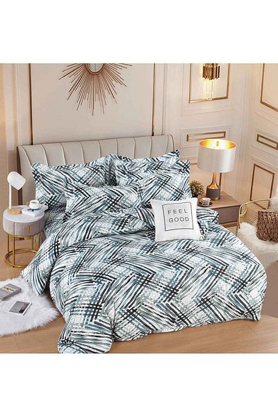 trendyhome Double Bed Linen, 6 Pieces, Fine Cotton, Lines, Multicolor, J244052