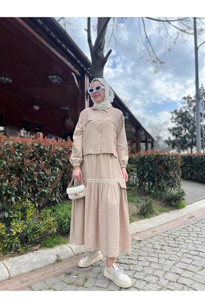 Moodbasic ŞERİT DETAYLI KETEN TAKIM