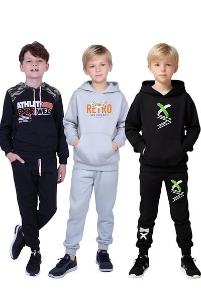 FYK KİDS 3-Piece Hooded Printed Detail Boy's Track Suits
