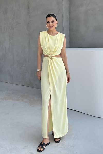 Seda Yalçın Atelier Gold Taka Detailed Slit Yellow Dress