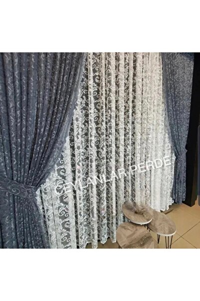 Ceylanlar perde Тюлева завіса з двома полотнами, сіра, з шнурками