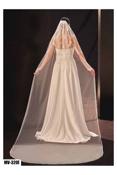 Hayalperest boncuk Elegant Bridal Wedding Veil with Pearl and Leaf Detail