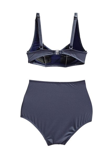 TooHot Women's Navy Blue High Waist Bikini Set