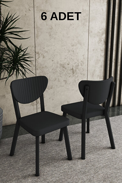 DEREN HOME Elma Serisi 6 Adet Siyah Silinebilir Kumaş Mutfak Salon Cafe Sanda...