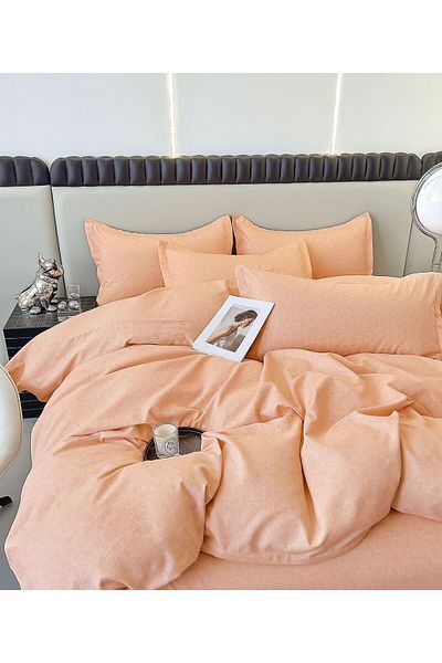 trendyhome Double Bed Linen with Elastic, 6 PIECES, Fine Cotton, Floral Pattern, Peach, J244066-ELASTIC