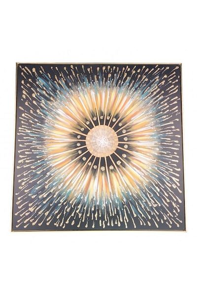OEM Tablou din panza cu imagine abstracta forma din bete de lemn si sclipici, cu rama din MDF, 100x100 c