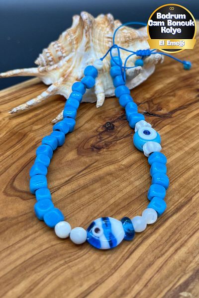 Balzamin Design Basement Blue Handmade Glass Bead Adjustable Necklace with Fish Figure