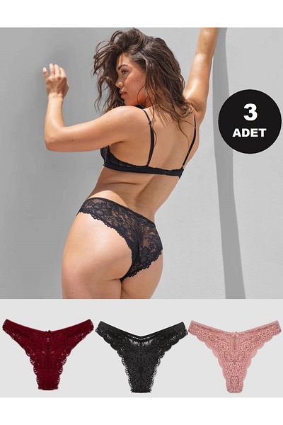 GECKO COLLECTION Women's Panties Brazilian Lace Panties 3 Pieces