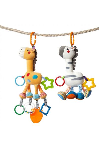 tumama Set 2 plush rattling toys, Giraffe and Zebra model, Tumama®, multicolor