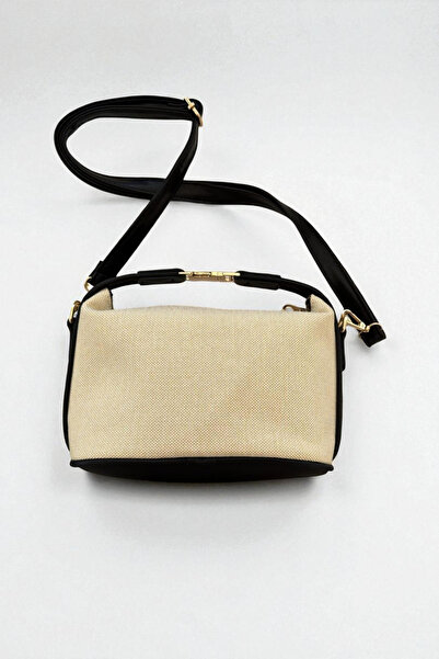 Letrovis حقيبة يد وكتف من القش الكتاني من زيرا باللون الكريمي والأسود