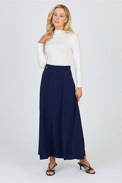 Zühre Navy Blue A-Line Skirt Etk-0162