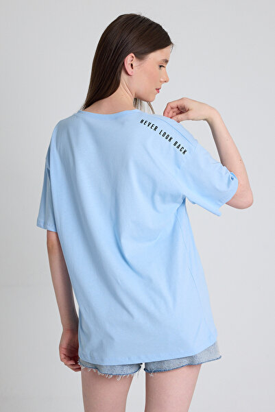 Rays تي شيرت كبير الحجم مطبوع عليه نص على الكتف باللون الأزرق 100% قطن 2150-30M