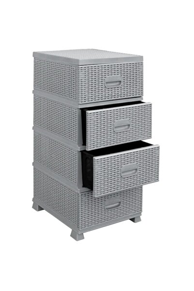 Violet House Plastic storage cabinet with rattan drawers, gray 38x45x90 cm