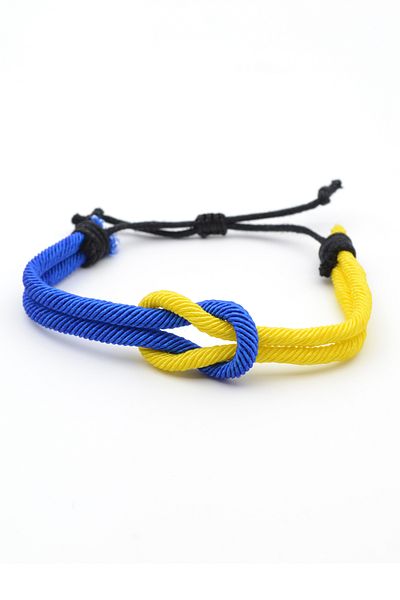 Bu Farklı Yellow Navy Blue Fan Macrame Rope Bracelet - Adjustable Bracelet - Women's Men's Bracelet