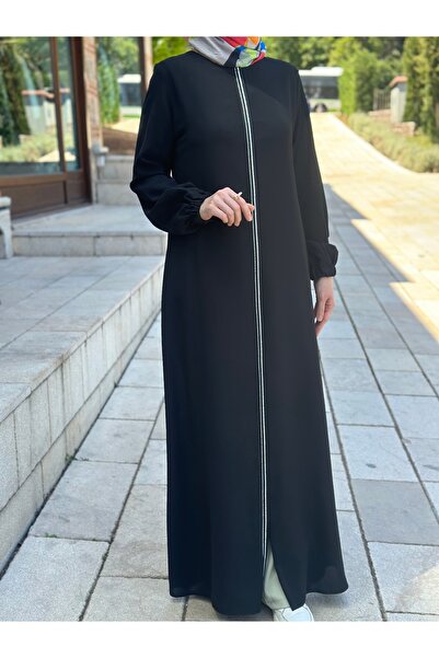 nisa ferace Ayrobin fermuarlı ferace patı şerit ve lastik detaylı 437 model