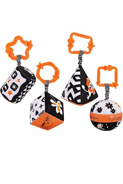 tumama Set of 4 Rattling Toys for Babies, Geometric Shapes, Age +3 months, Tumama®, Black/White
