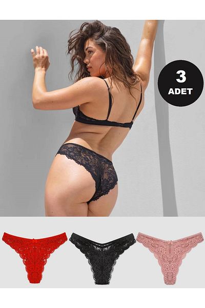 GECKO COLLECTION Women's Panties Brazilian Lace Panties 3 Pieces