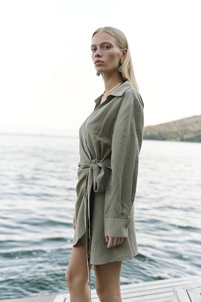 BOHEMAİ Gormelia Tie-Up Khaki Dress