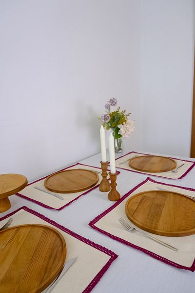 Yakacihome Set of 4 Terra Duck Linen Fisto Lace Piping Authentic Supla American Service 35X50 cm