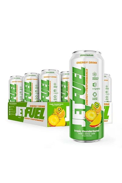 JETFUEL ENERGY DRINK ENERGY + PERFORMANCE ZERO SUGAR 473ML TROPICAL THUNDERBURST FLAVOR (BOX OF 12)