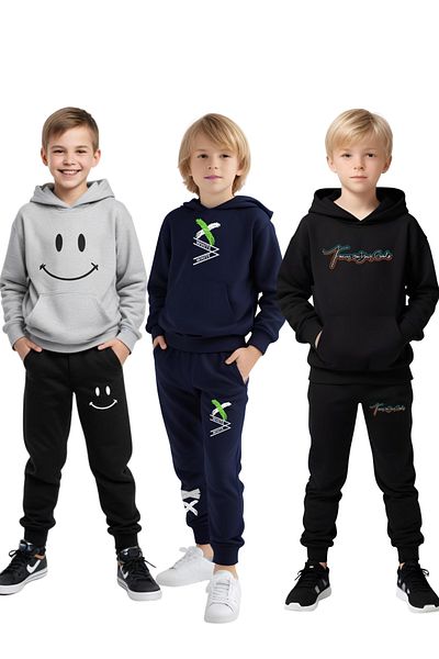 FYK KİDS 3-Piece Hooded Printed Detail Boy's Track Suits
