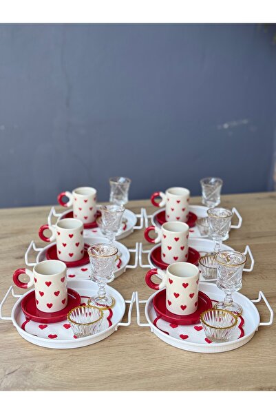 Hediye Köşkü 6 Kişilik 36 parça Kalpli Lüks Kahve Sunum Seti