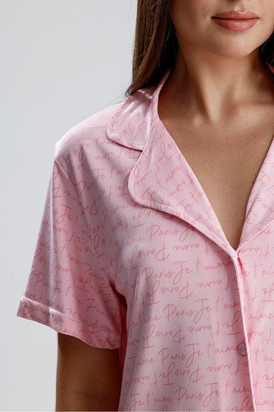 LİRONA Pink Paris Text Patterned Women's Pajama Set |   2072176506