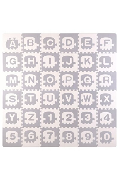 indiggo Puzzle Mat, Train Pattern with Letters and Numbers, 36 Tiles, 180x180x1.2 cm, White/Grey