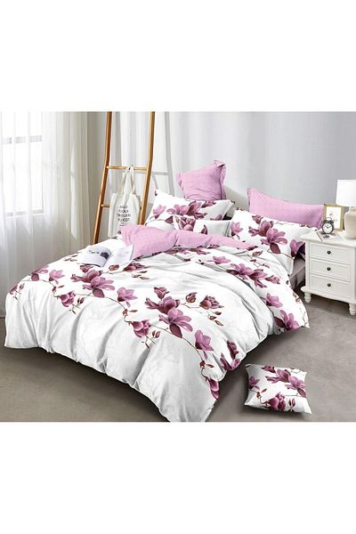 trendyhome Bed Linen, Fine Cotton, 6 Pieces, Orchid, White/Purple, HR24222