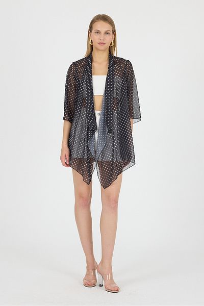 Laranor Polka Dot Shawl Collar Flywheel Sleeve Chiffon Kimono Kaftan Beach Clothing 25L8102