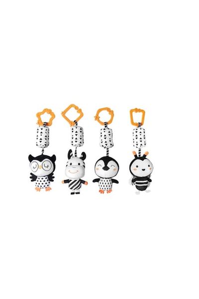 tumama Set 4 interactive toys, rattling, hanging, Animal Design, age +0 months, Tumama®, white/black