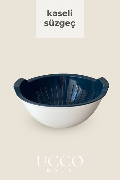 UCCO Set of 2 Indigo Bowl Strainers, 3 Liter Multi-Purpose Vegetable and Fruit Washing, Straining and Bowl Set