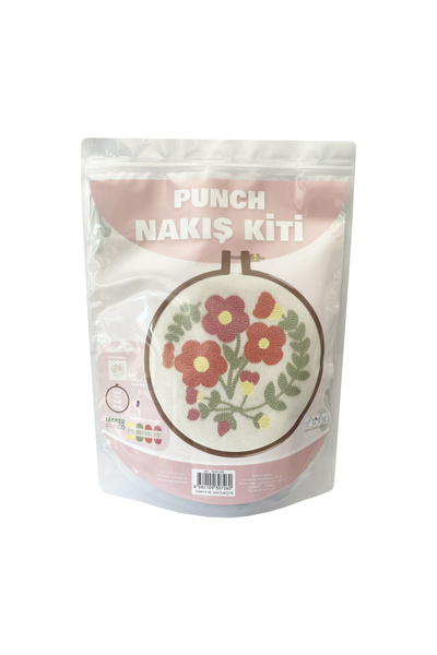 Hello Punch Nakış Kiti Üçlü Çiçek Desenli Kumaş Punch Yapım Seti