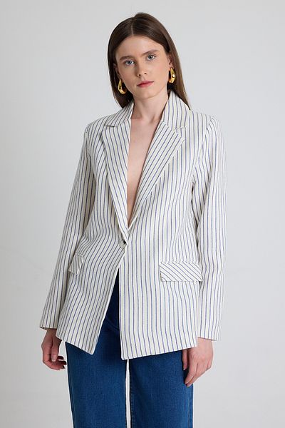 Rays Jachetă blazer cu dungi din bumbac 100% cu aspect de in albastru 2305