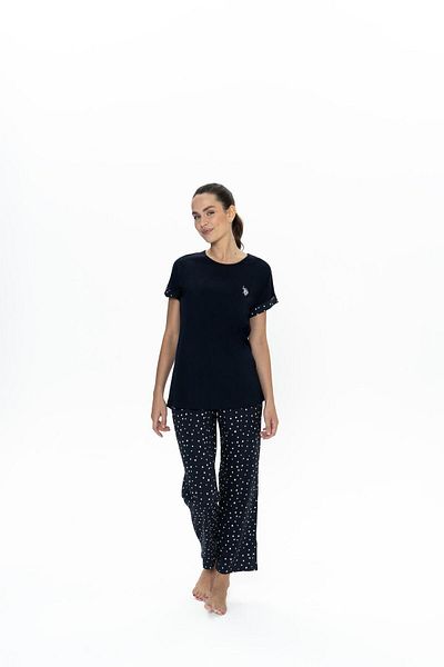 U.S. Polo Assn. Costum de pijama pentru femei Polo, cu gât scurt, 50% bumbac, 50% modal