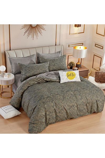 trendyhome Bed Linen, Fine Cotton, 6 Pieces, Flowers, Brown, J14580