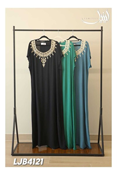 LINELLE فستان جلابية نسائي من القطن - فساتين ماكسي مع تطريز على الرقبة.