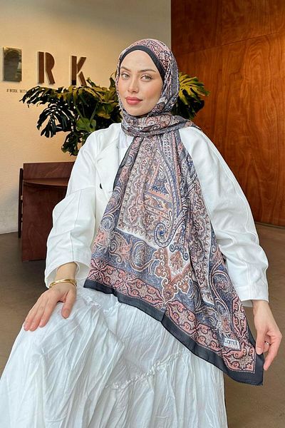 lamelif Retro Pattern Soft Shawl Powder Black