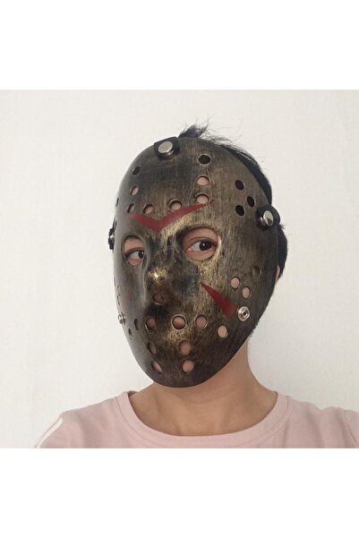 Skygo Bakır Renk Kırmızı Çizgili Tam Yüz Hokey Jason Maskesi Hannibal Maskesi