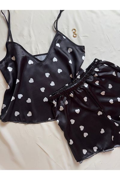 ROZENİN LINGERIE Adjustable Strap Satin Pajama Set