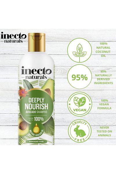 inecto Natural Avocado Nourishing Shampoo 500ml, Organic Avocado Oil, for Softer, Smoother & Nourish