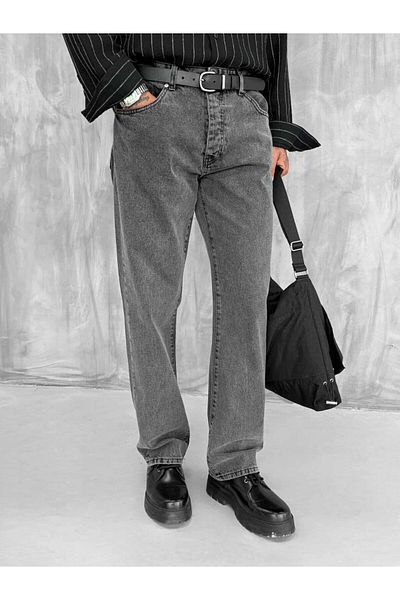 ablukaonline Men's Baggy Fit Jean Trousers Dark Gray