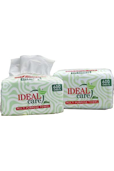 Ideal Pack Ideal Care Disposable Tissues, 2-Ply, 600 Sheets, 5 Packs, 3000 Total Sheets