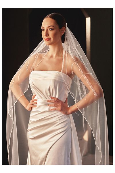 Hayalperest boncuk Minimal Line Patterned Bridal Veil