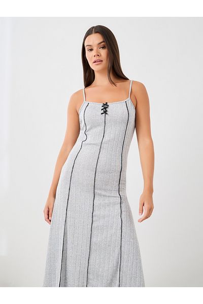 Styli Ribbed Contrast Lettuce Hem Slip Dress with Bow Detail