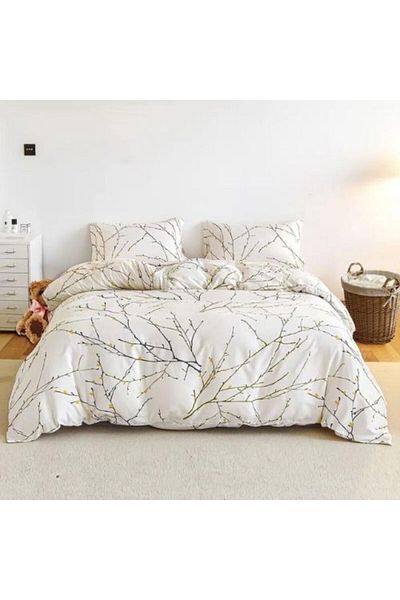 LUNA HOME King Size 6 Pieces Twigs Print Duvet Cover Set, Beige color.