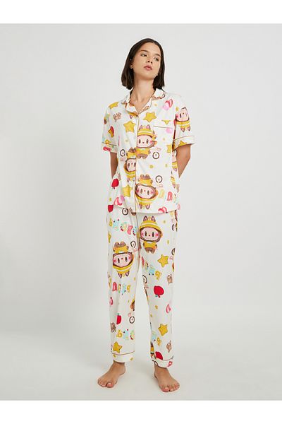 Styli All-Over Print Collared Shirt with Shorts and Pyjama Set