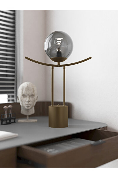 avizade Lal Kablolu Modern Eskitme Gövdeli Füme Cam Küre Masa Lambası - Şık Ve Minimalist Tasarım