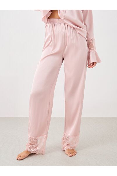 Styli Satin Lace Detail Shirt and Pyjama Set