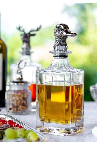Hermann Bauer Crystal Whiskey Decanter with Silver-Plated Duck Stopper
